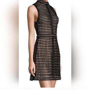 Alice+Olivia Woven Lamb Leather Silver Studded Sleeveless Dress